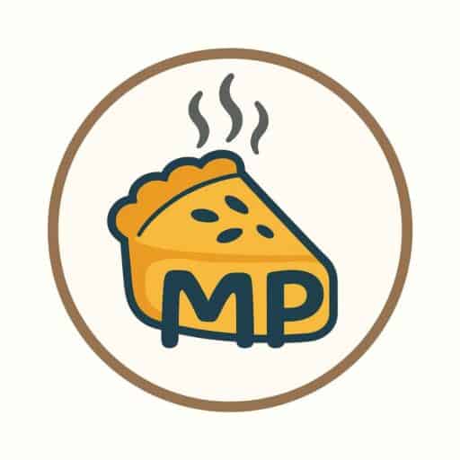Memory Pie Logo. Warm apple pie with steam surrounded by circle